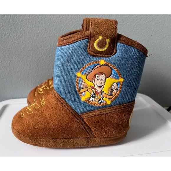 Disney Other - Disney Toy Story Woody Cowboy Boot Slippers Toddler Size 7-8 Brown & Blue